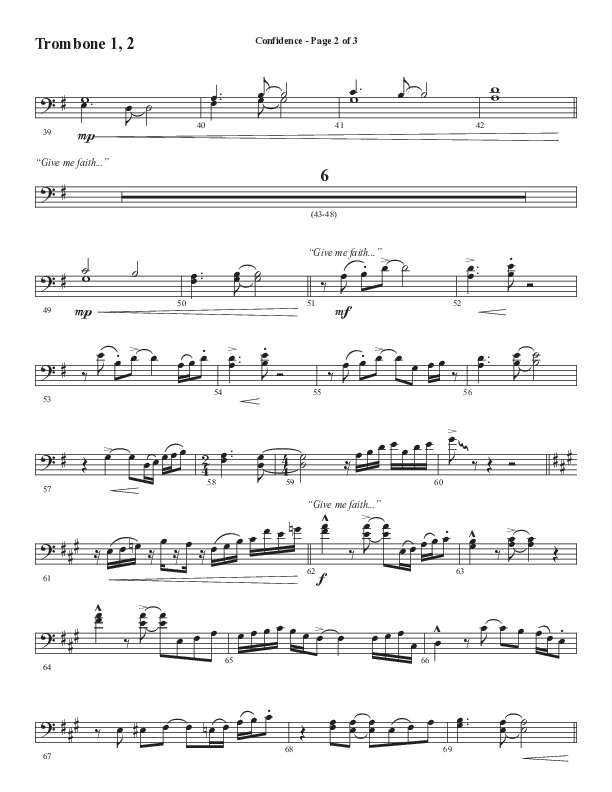 Confidence (Choral Anthem SATB) Trombone 1/2 (Word Music / Arr. Luke Gambill / Orch. Jared Haschek)