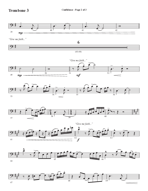 Confidence (Choral Anthem SATB) Trombone 3 (Word Music / Arr. Luke Gambill / Orch. Jared Haschek)