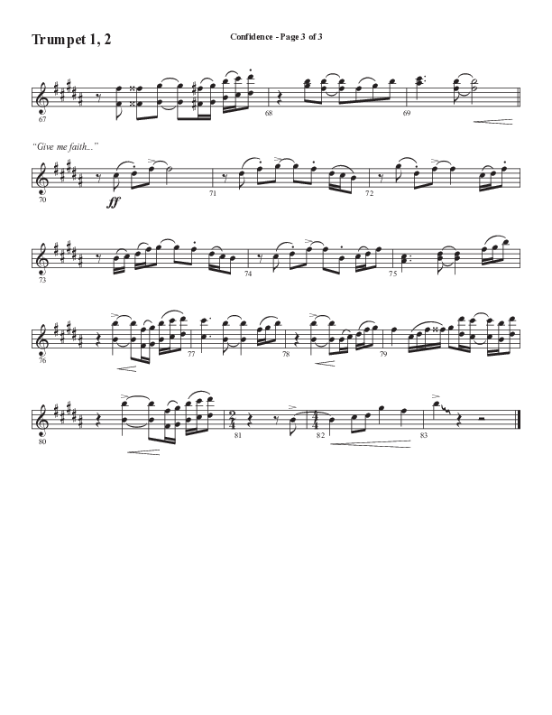 Confidence (Choral Anthem SATB) Trumpet 1,2 (Word Music / Arr. Luke Gambill / Orch. Jared Haschek)