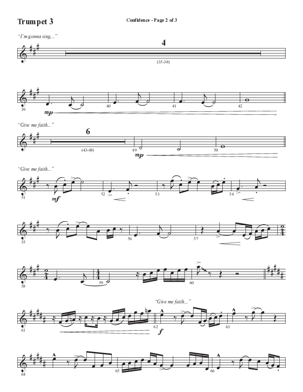 Confidence (Choral Anthem SATB) Trumpet 3 (Word Music / Arr. Luke Gambill / Orch. Jared Haschek)