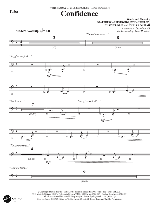 Confidence (Choral Anthem SATB) Tuba (Word Music / Arr. Luke Gambill / Orch. Jared Haschek)