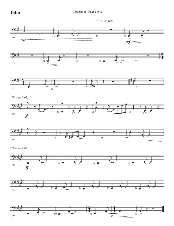 Confidence (Choral Anthem SATB) Tuba (Word Music / Arr. Luke Gambill / Orch. Jared Haschek)
