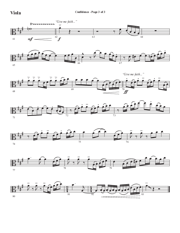 Confidence (Choral Anthem SATB) Viola (Word Music / Arr. Luke Gambill / Orch. Jared Haschek)