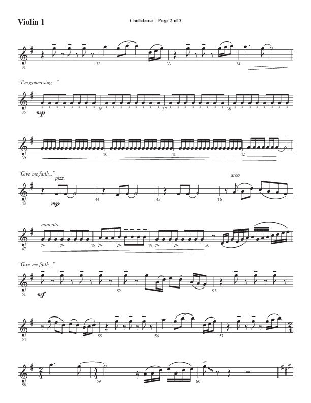 Confidence (Choral Anthem SATB) Violin 1 (Word Music / Arr. Luke Gambill / Orch. Jared Haschek)