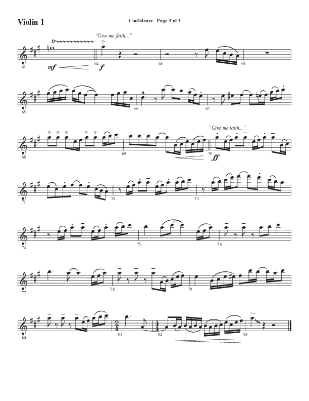 Confidence (Choral Anthem SATB) Violin 1 (Word Music / Arr. Luke Gambill / Orch. Jared Haschek)