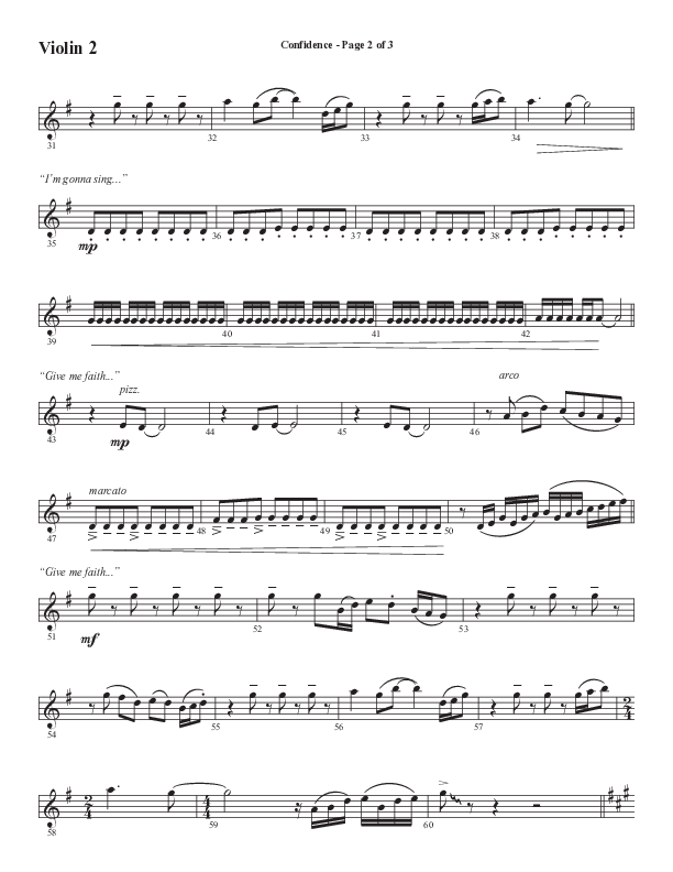 Confidence (Choral Anthem SATB) Violin 2 (Word Music / Arr. Luke Gambill / Orch. Jared Haschek)