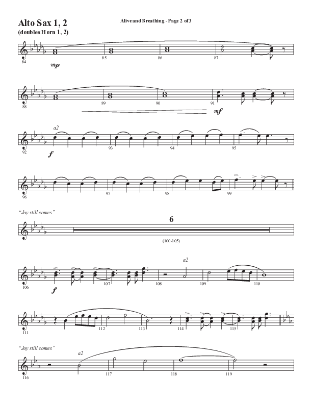 Alive And Breathing (Choral Anthem SATB) Alto Sax 1/2 (Semsen Music / Arr. Daniel Semsen)