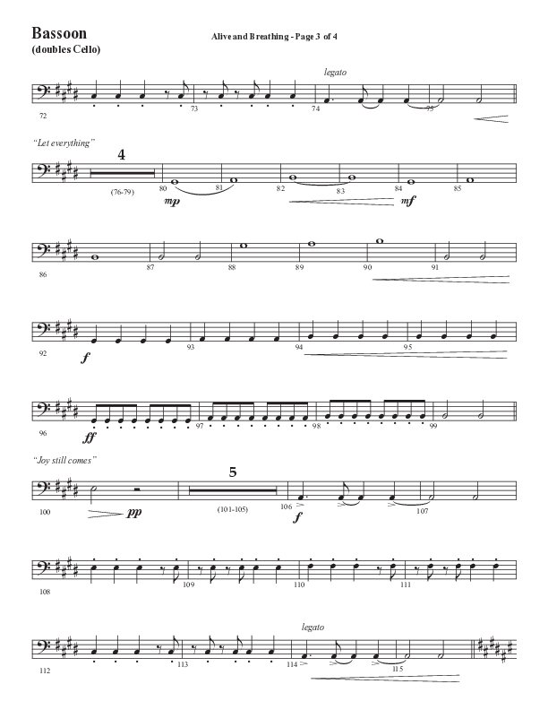 Alive And Breathing (Choral Anthem SATB) Bassoon (Semsen Music / Arr. Daniel Semsen)