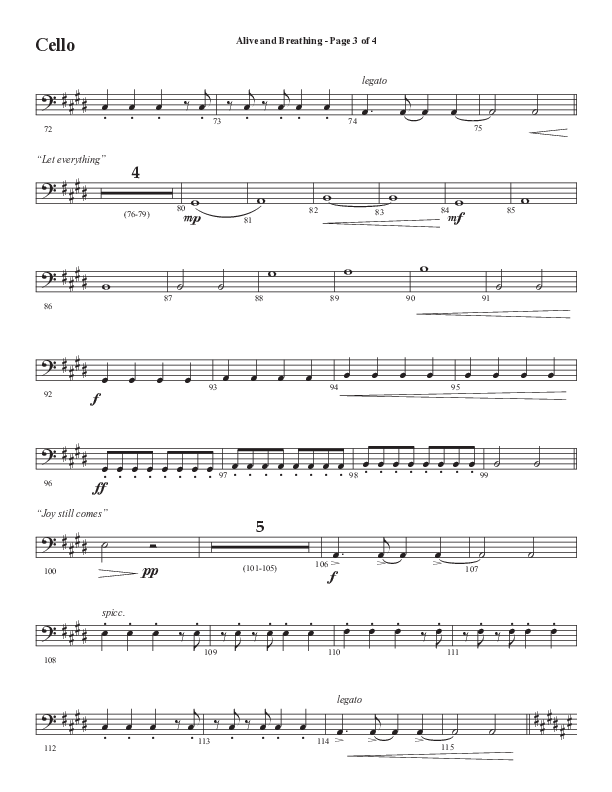 Alive And Breathing (Choral Anthem SATB) Cello (Semsen Music / Arr. Daniel Semsen)