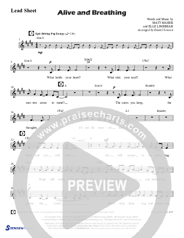 Alive And Breathing (Choral Anthem SATB) Chords & Lead Sheet (Semsen Music / Arr. Daniel Semsen)