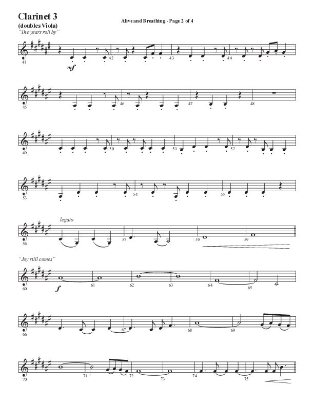 Alive And Breathing (Choral Anthem SATB) Clarinet 3 (Semsen Music / Arr. Daniel Semsen)