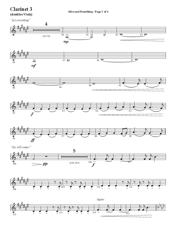 Alive And Breathing (Choral Anthem SATB) Clarinet 3 (Semsen Music / Arr. Daniel Semsen)
