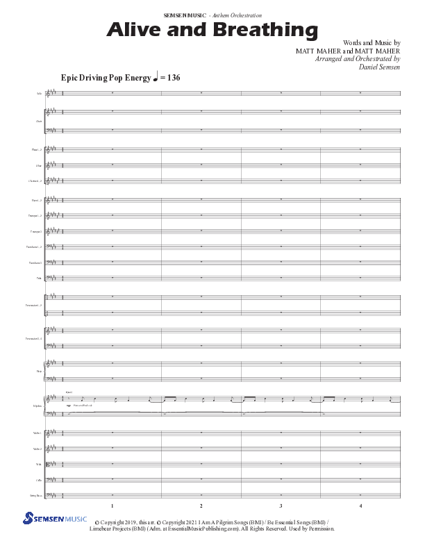 Alive And Breathing (Choral Anthem SATB) Orchestration (Semsen Music / Arr. Daniel Semsen)