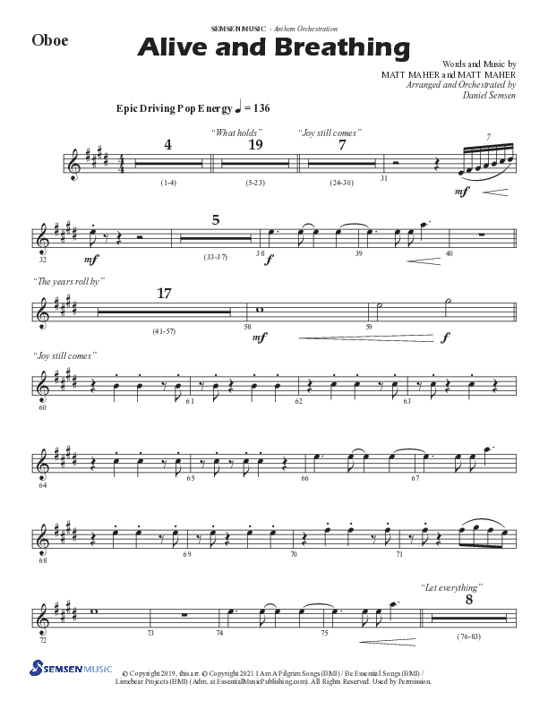 Alive And Breathing (Choral Anthem SATB) Oboe (Semsen Music / Arr. Daniel Semsen)