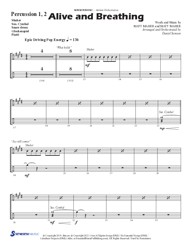 Alive And Breathing (Choral Anthem SATB) Percussion (Semsen Music / Arr. Daniel Semsen)