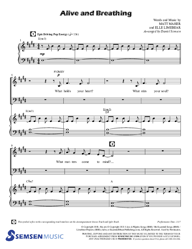 Alive And Breathing (Choral Anthem SATB) Anthem (SATB/Piano) (Semsen Music / Arr. Daniel Semsen)