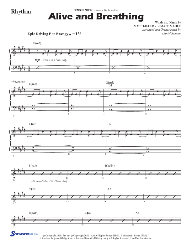 Alive And Breathing (Choral Anthem SATB) Rhythm Chart (Semsen Music / Arr. Daniel Semsen)