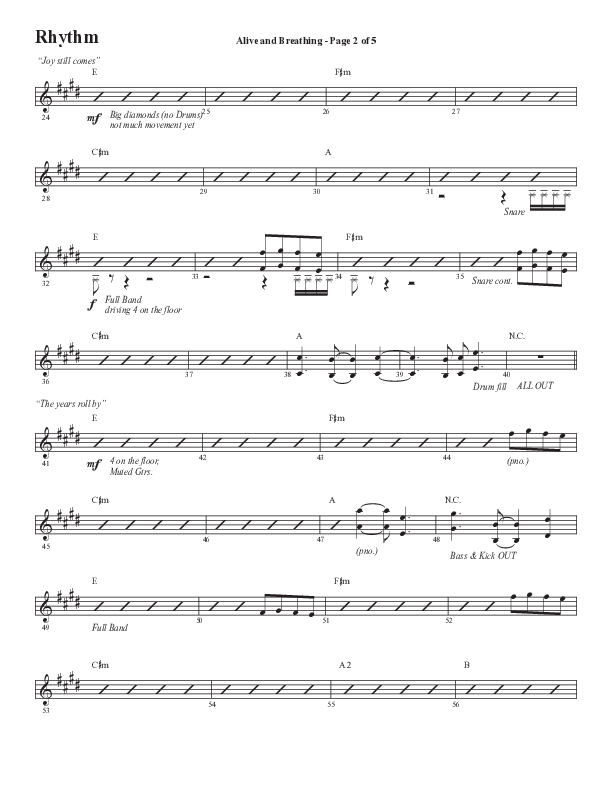 Alive And Breathing (Choral Anthem SATB) Rhythm Chart (Semsen Music / Arr. Daniel Semsen)