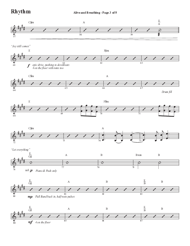 Alive And Breathing (Choral Anthem SATB) Rhythm Chart (Semsen Music / Arr. Daniel Semsen)