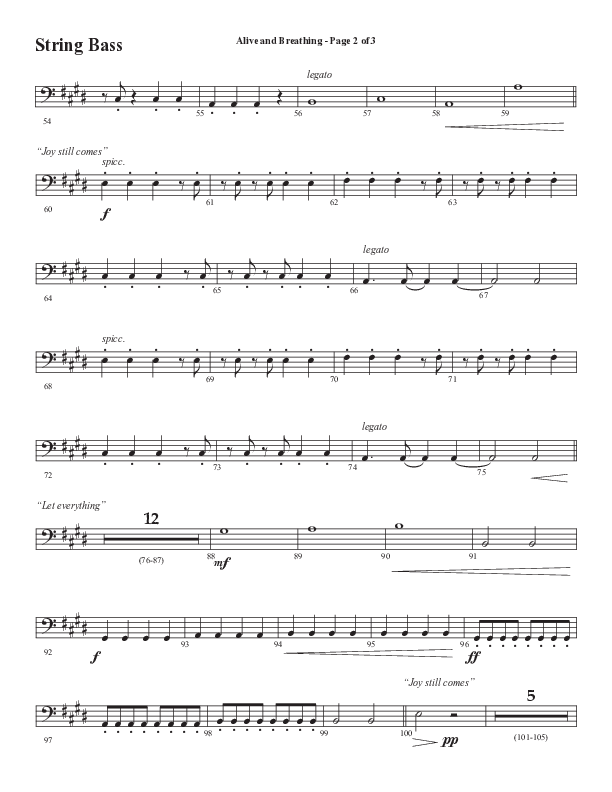 Alive And Breathing (Choral Anthem SATB) String Bass (Semsen Music / Arr. Daniel Semsen)