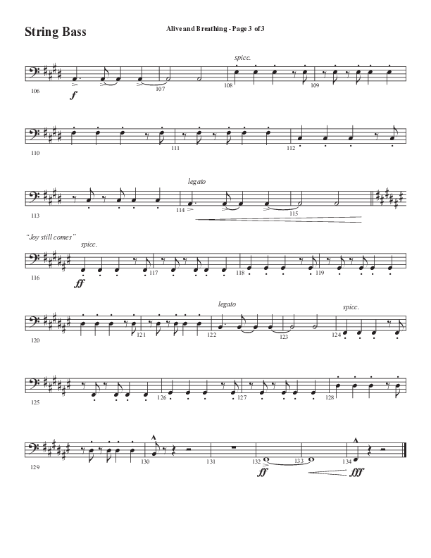 Alive And Breathing (Choral Anthem SATB) String Bass (Semsen Music / Arr. Daniel Semsen)