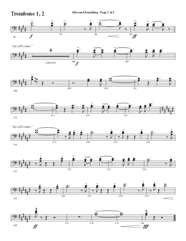Alive And Breathing (Choral Anthem SATB) Trombone 1/2 (Semsen Music / Arr. Daniel Semsen)
