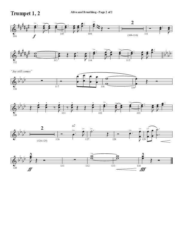 Alive And Breathing (Choral Anthem SATB) Trumpet 1,2 (Semsen Music / Arr. Daniel Semsen)