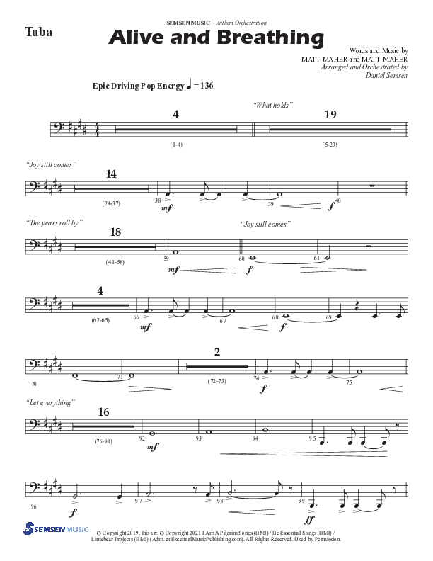 Alive And Breathing (Choral Anthem SATB) Tuba (Semsen Music / Arr. Daniel Semsen)