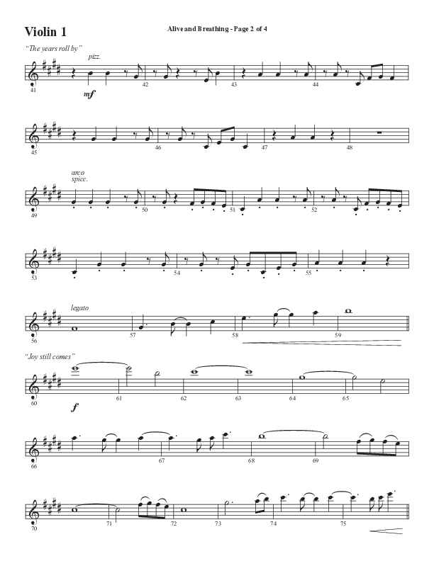 Alive And Breathing (Choral Anthem SATB) Violin 1 (Semsen Music / Arr. Daniel Semsen)