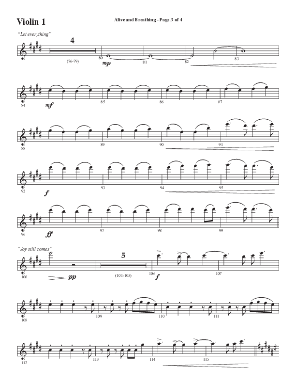 Alive And Breathing (Choral Anthem SATB) Violin 1 (Semsen Music / Arr. Daniel Semsen)