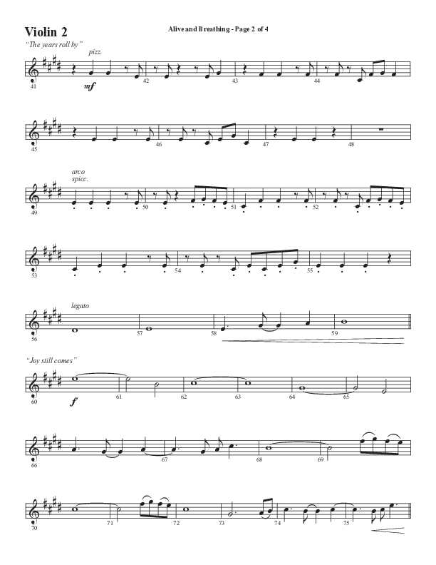 Alive And Breathing (Choral Anthem SATB) Violin 2 (Semsen Music / Arr. Daniel Semsen)