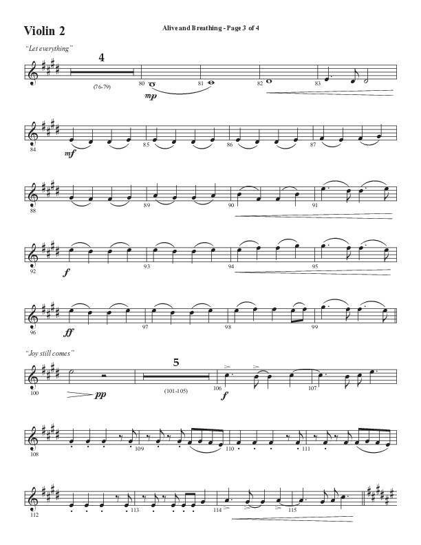 Alive And Breathing (Choral Anthem SATB) Violin 2 (Semsen Music / Arr. Daniel Semsen)