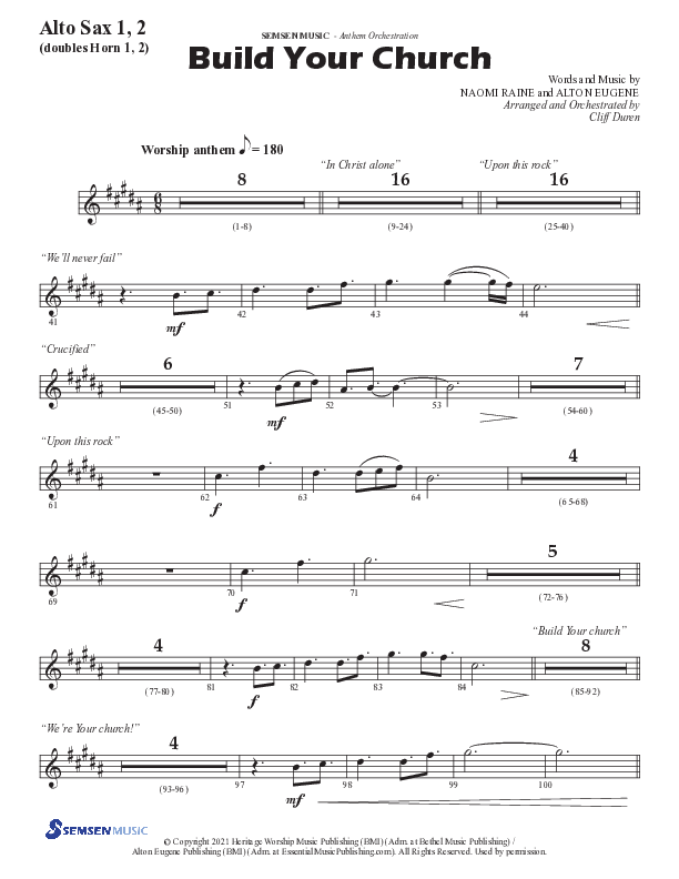 Build Your Church (Choral Anthem SATB) Alto Sax 1/2 (Semsen Music / Arr. Cliff Duren)