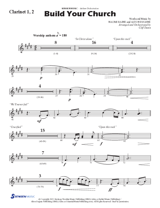 Build Your Church (Choral Anthem SATB) Clarinet 1/2 (Semsen Music / Arr. Cliff Duren)