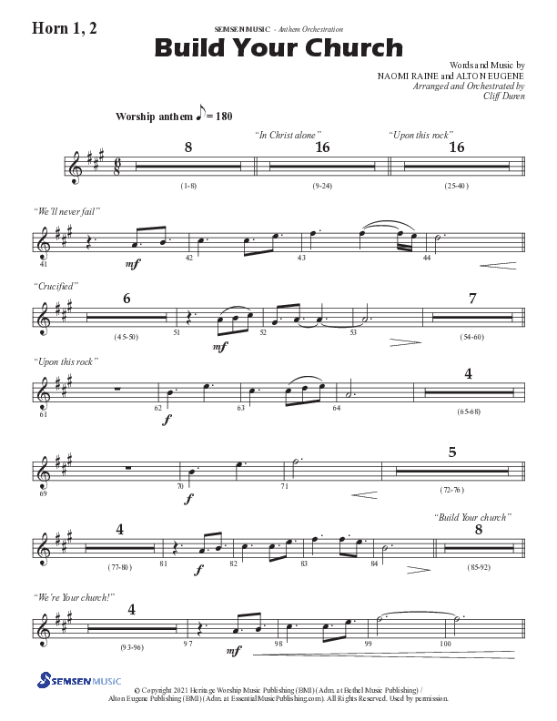 Build Your Church (Choral Anthem SATB) French Horn 1/2 (Semsen Music / Arr. Cliff Duren)