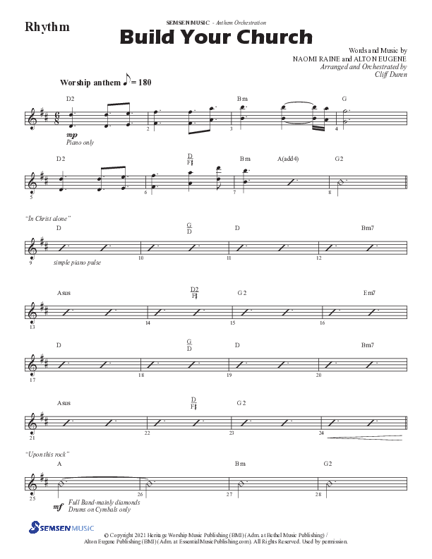 Build Your Church (Choral Anthem SATB) Rhythm Chart (Semsen Music / Arr. Cliff Duren)