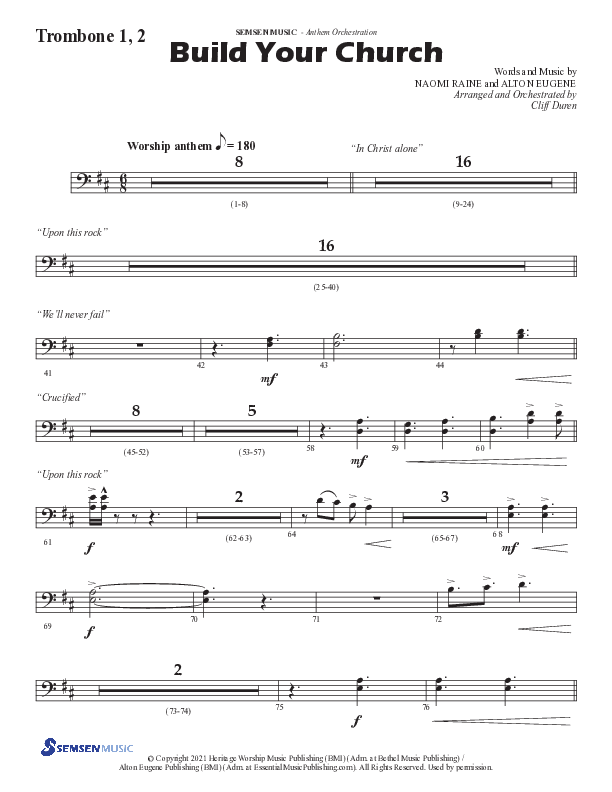 Build Your Church (Choral Anthem SATB) Trombone 1/2 (Semsen Music / Arr. Cliff Duren)