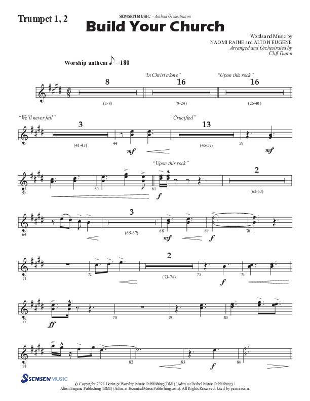 Build Your Church (Choral Anthem SATB) Trumpet 1,2 (Semsen Music / Arr. Cliff Duren)