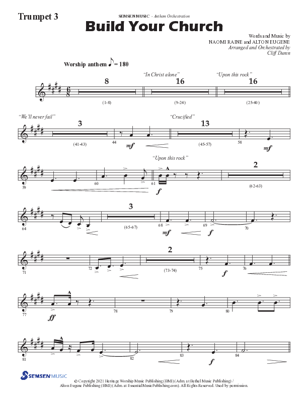 Build Your Church (Choral Anthem SATB) Trumpet 3 (Semsen Music / Arr. Cliff Duren)