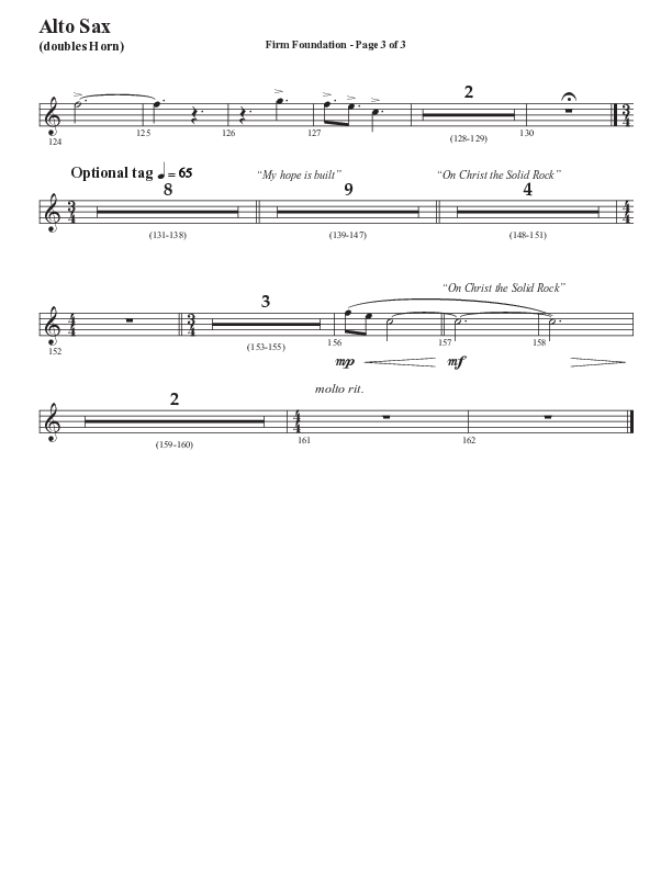 Firm Foundation (He Won't) (Choral Anthem SATB) Alto Sax (Semsen Music / Arr. Cliff Duren)