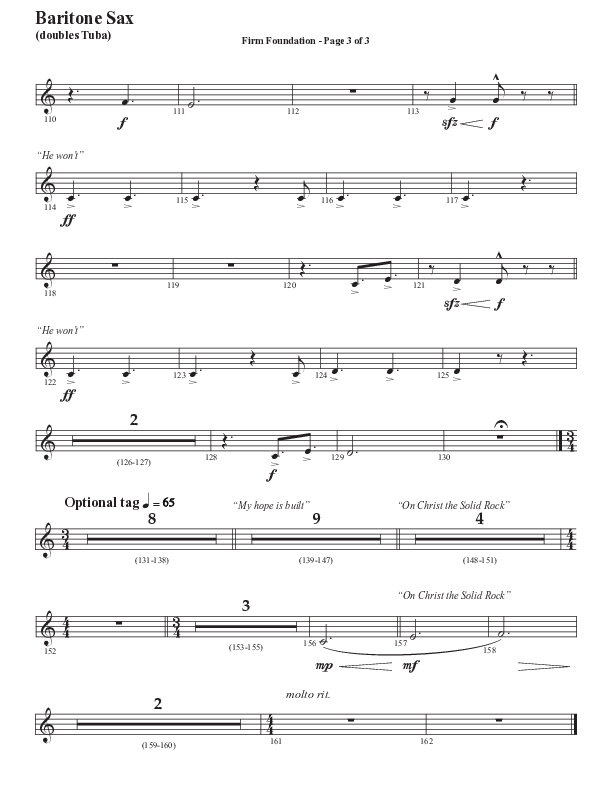 Firm Foundation (He Won't) (Choral Anthem SATB) Bari Sax (Semsen Music / Arr. Cliff Duren)
