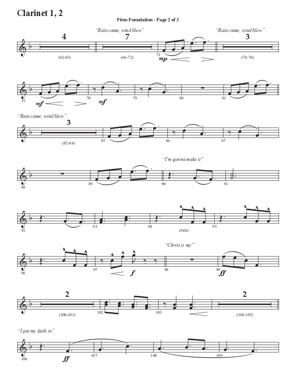 Firm Foundation (He Won't) (Choral Anthem SATB) Clarinet 1/2 (Semsen Music / Arr. Cliff Duren)