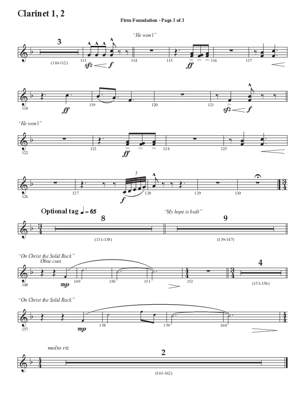 Firm Foundation (He Won't) (Choral Anthem SATB) Clarinet 1/2 (Semsen Music / Arr. Cliff Duren)