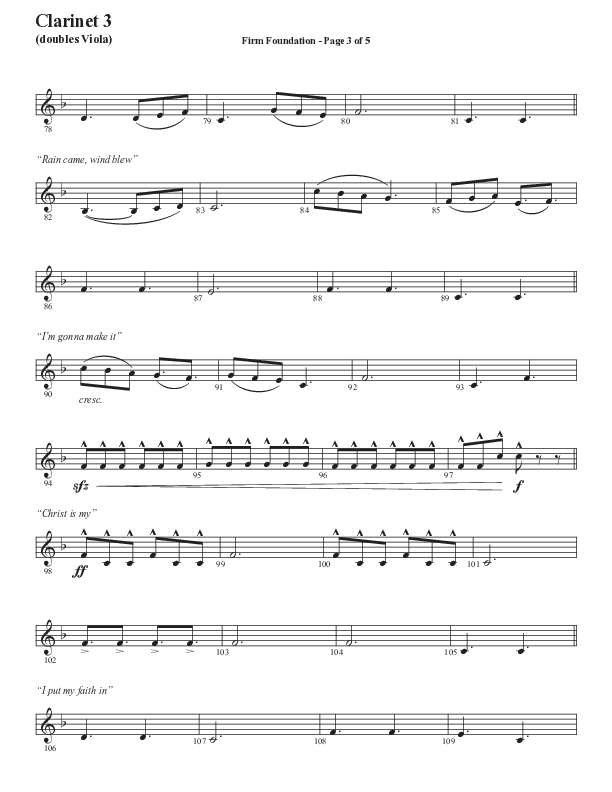 Firm Foundation (He Won't) (Choral Anthem SATB) Clarinet 3 (Semsen Music / Arr. Cliff Duren)