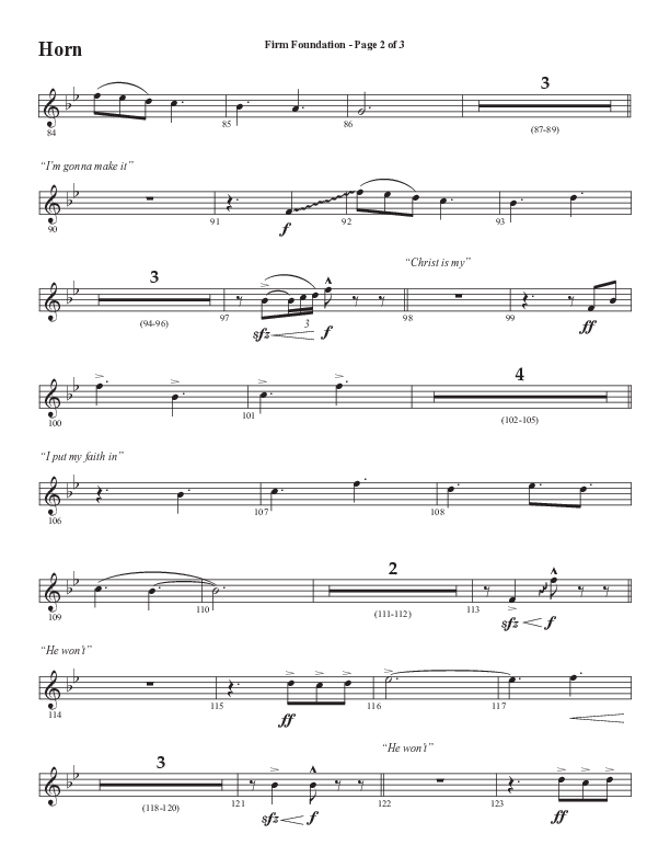 Firm Foundation (He Won't) (Choral Anthem SATB) French Horn (Semsen Music / Arr. Cliff Duren)
