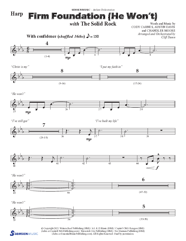 Firm Foundation (He Won't) (Choral Anthem SATB) Harp (Semsen Music / Arr. Cliff Duren)