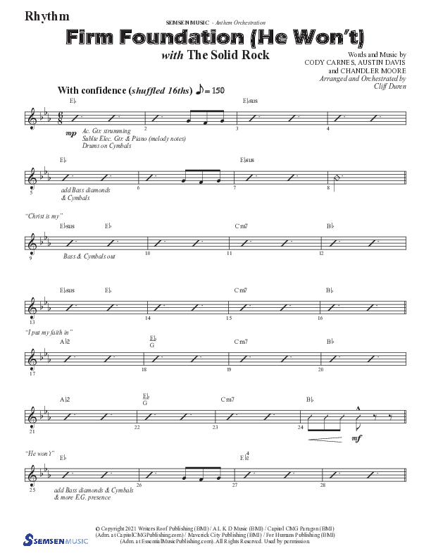 Firm Foundation (He Won't) (Choral Anthem SATB) Rhythm Chart (Semsen Music / Arr. Cliff Duren)