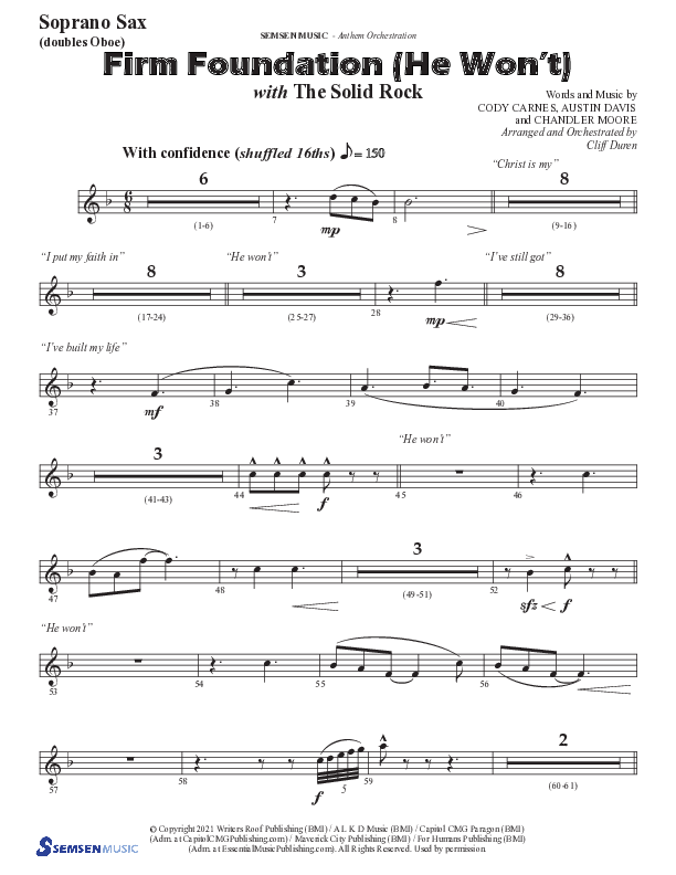Firm Foundation (He Won't) (Choral Anthem SATB) Soprano Sax (Semsen Music / Arr. Cliff Duren)
