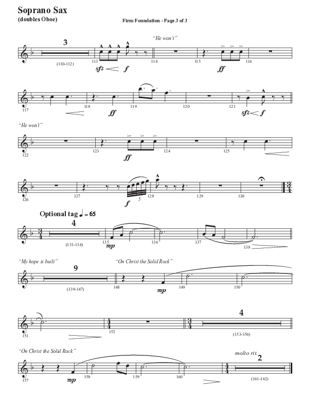 Firm Foundation (He Won't) (Choral Anthem SATB) Soprano Sax (Semsen Music / Arr. Cliff Duren)