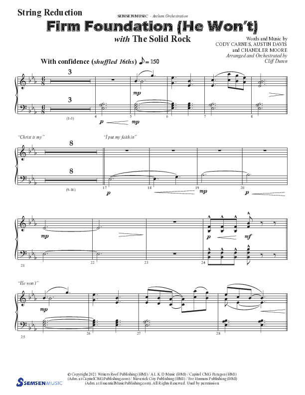 Firm Foundation (He Won't) (Choral Anthem SATB) String Reduction (Semsen Music / Arr. Cliff Duren)